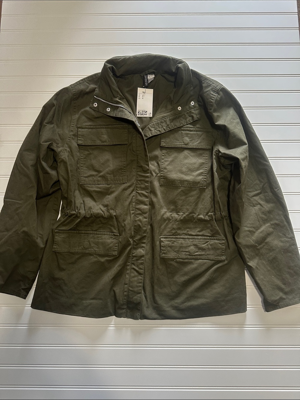 H&M Olive Green Utility Jacket Drawstring Waist Military Cargo NWT Medium